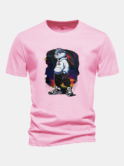Classic Fit Cotton T-Shirt with Cartoon Rabbit Design