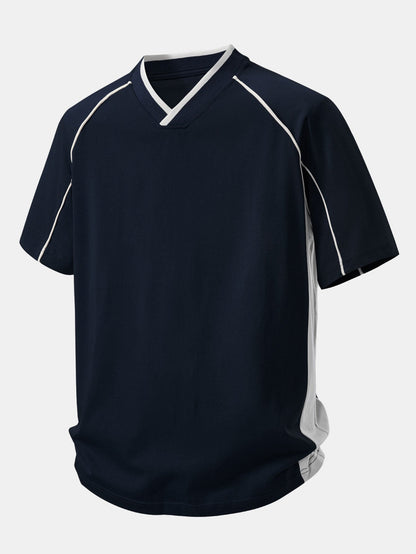 V-Neck Raglan T-Shirt with Contrast Piping