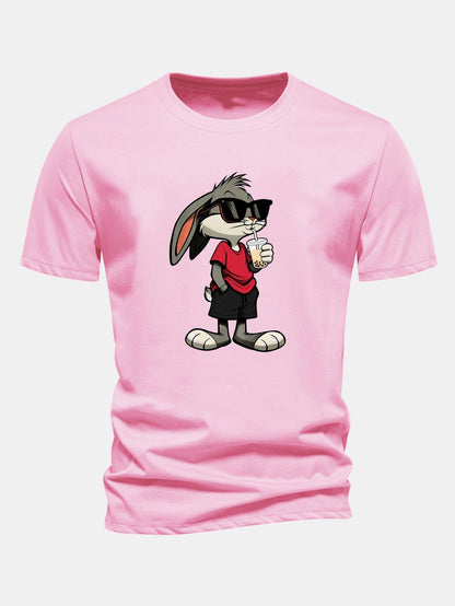Classic Fit Cotton T-Shirt with Cartoon Rabbit Design