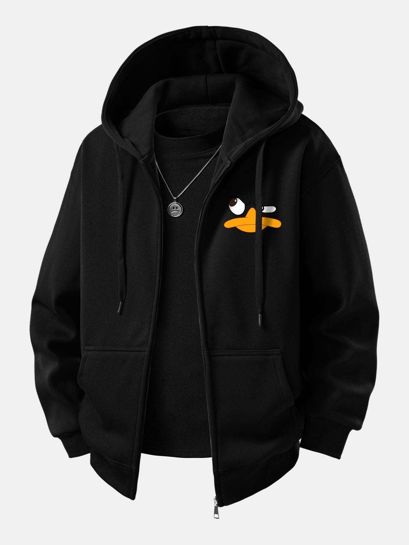 Zip-Up Hoodie with Emoji Duck Print