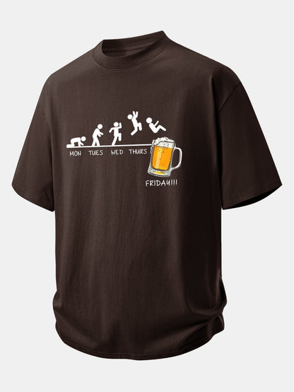 Comfort Fit Cotton T-Shirt with Beer Weekly Plan Print