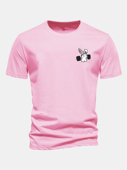 Classic Fit Cotton T-Shirt with Fitness Rabbit Print