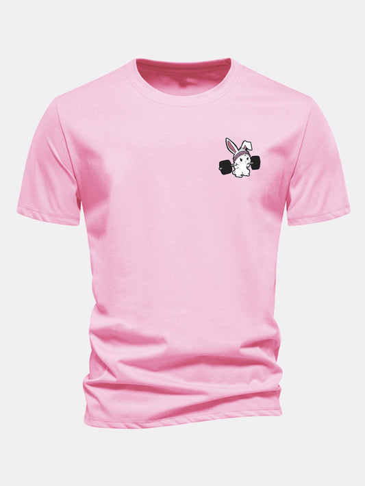Classic Fit Cotton T-Shirt with Fitness Rabbit Print