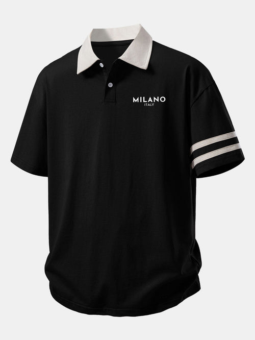 Relaxed Fit Milano Print Polo Shirt with Contrast Collar