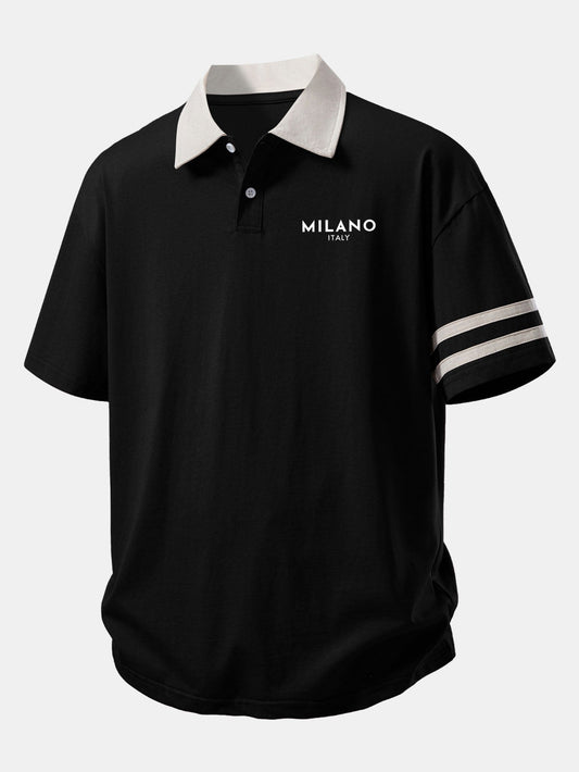 Relaxed Fit Milano Print Polo Shirt with Contrast Collar