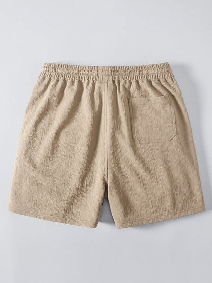 Geometric Jacquard Eyelet Cuban Shirt with Crinkle Textured 5" Drawstring Shorts