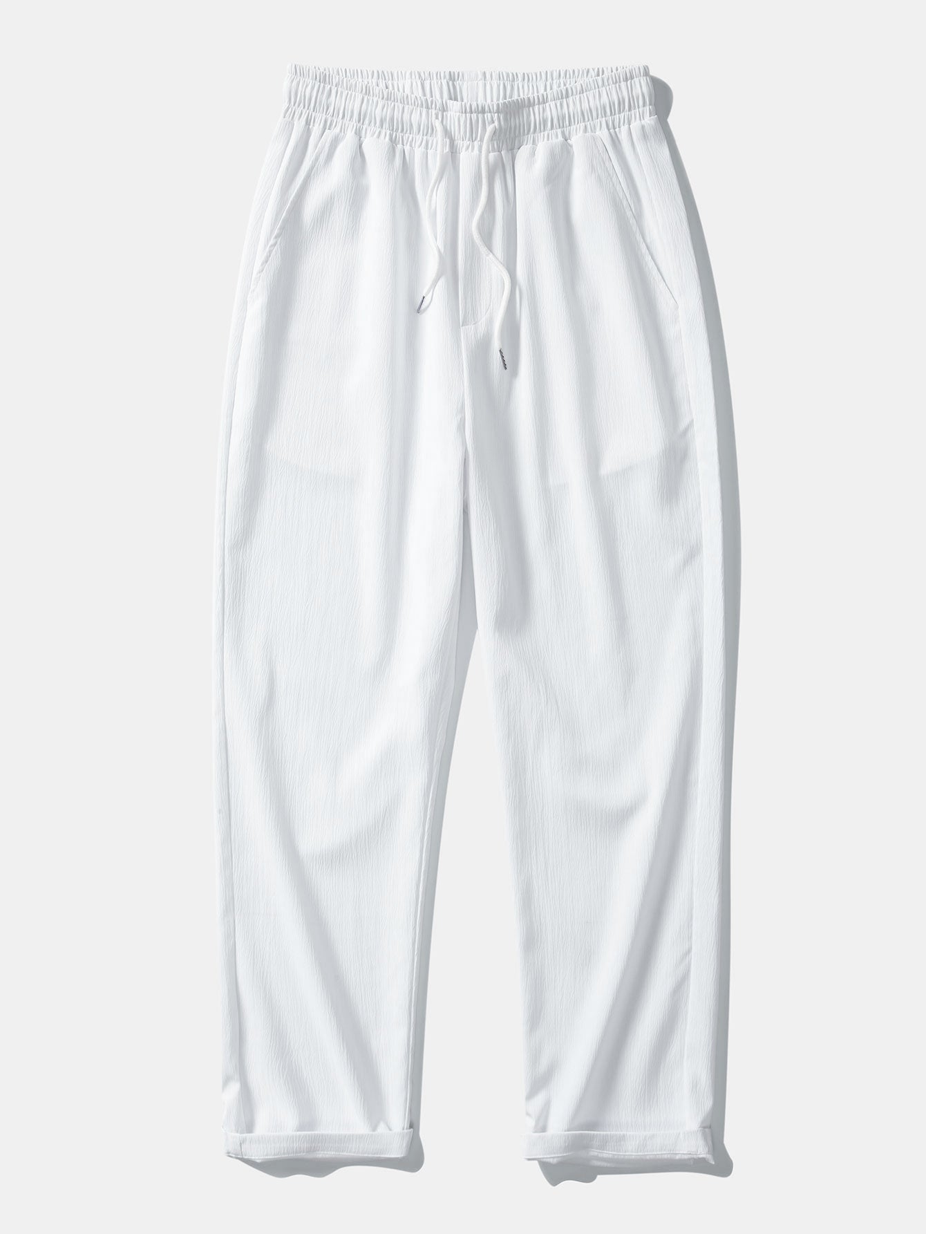 Geometric Jacquard Button-Up Shirt with Crinkle Textured Straight-Leg Pants