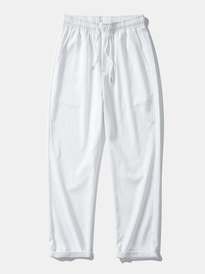 Geometric Jacquard Button-Up Shirt with Crinkle Textured Straight-Leg Pants