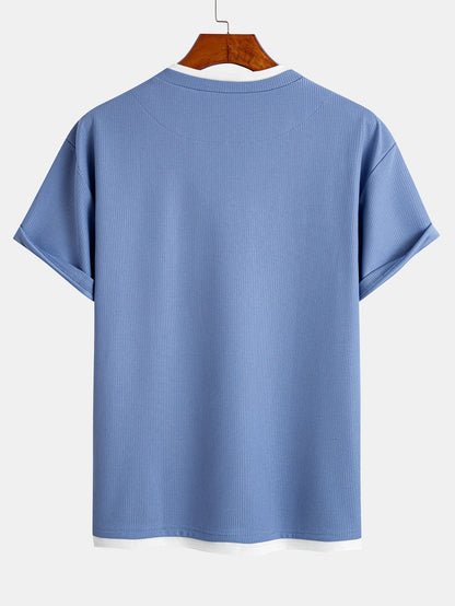 Comfortable 2-in-1 Waffle T-Shirt with Notched Collar