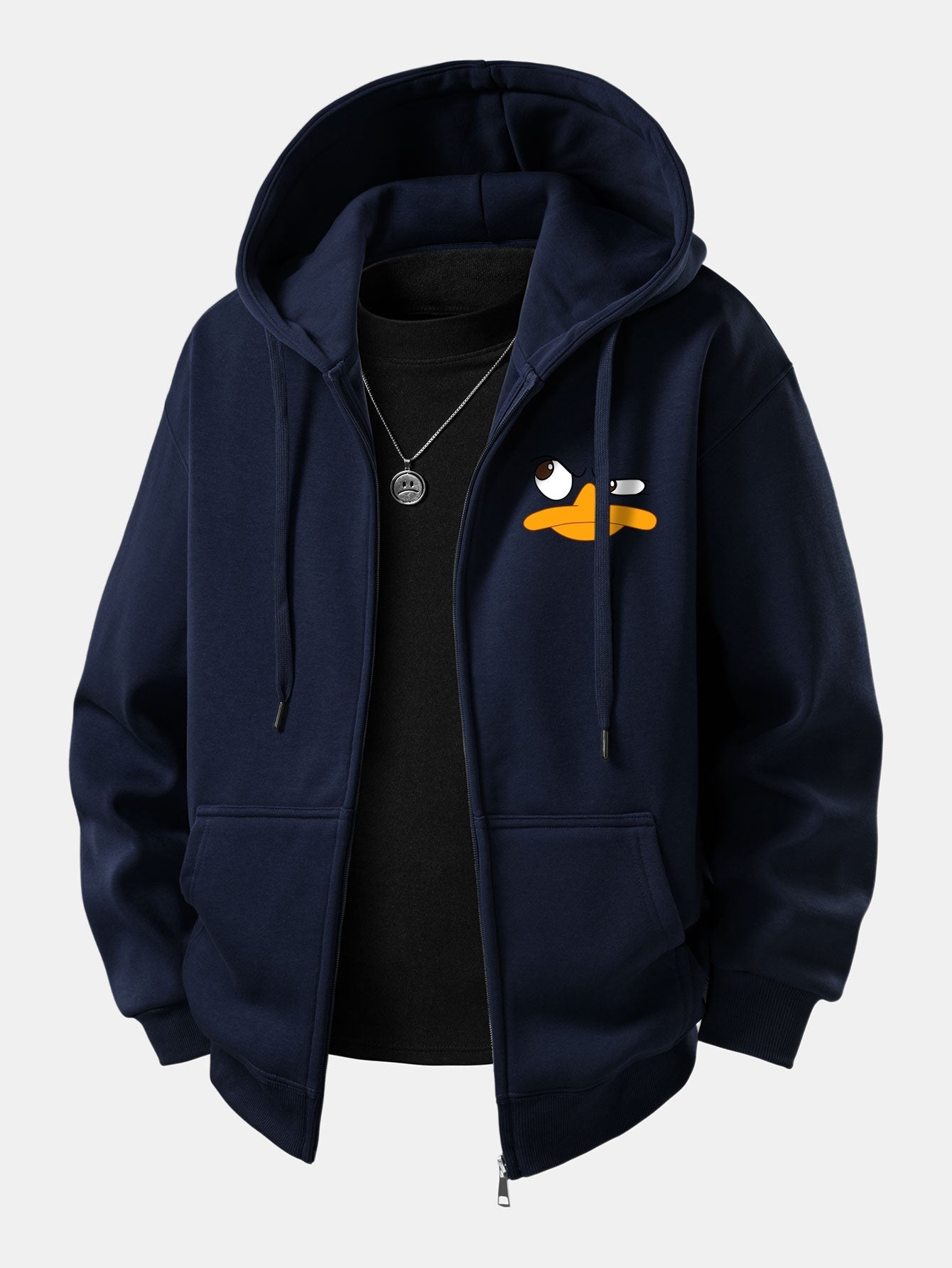 Zip-Up Hoodie with Emoji Duck Print