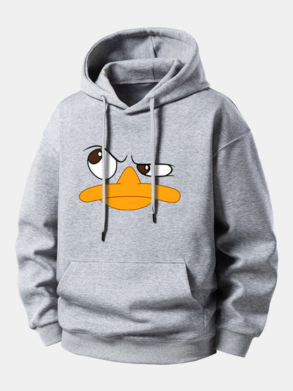 Relaxed Fit Hoodie with Emoji Duck Design