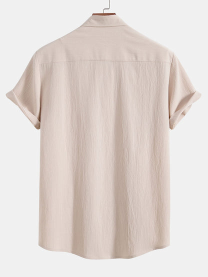 Textured Crinkle Button-Up Shirt with Straight-Leg Trousers
