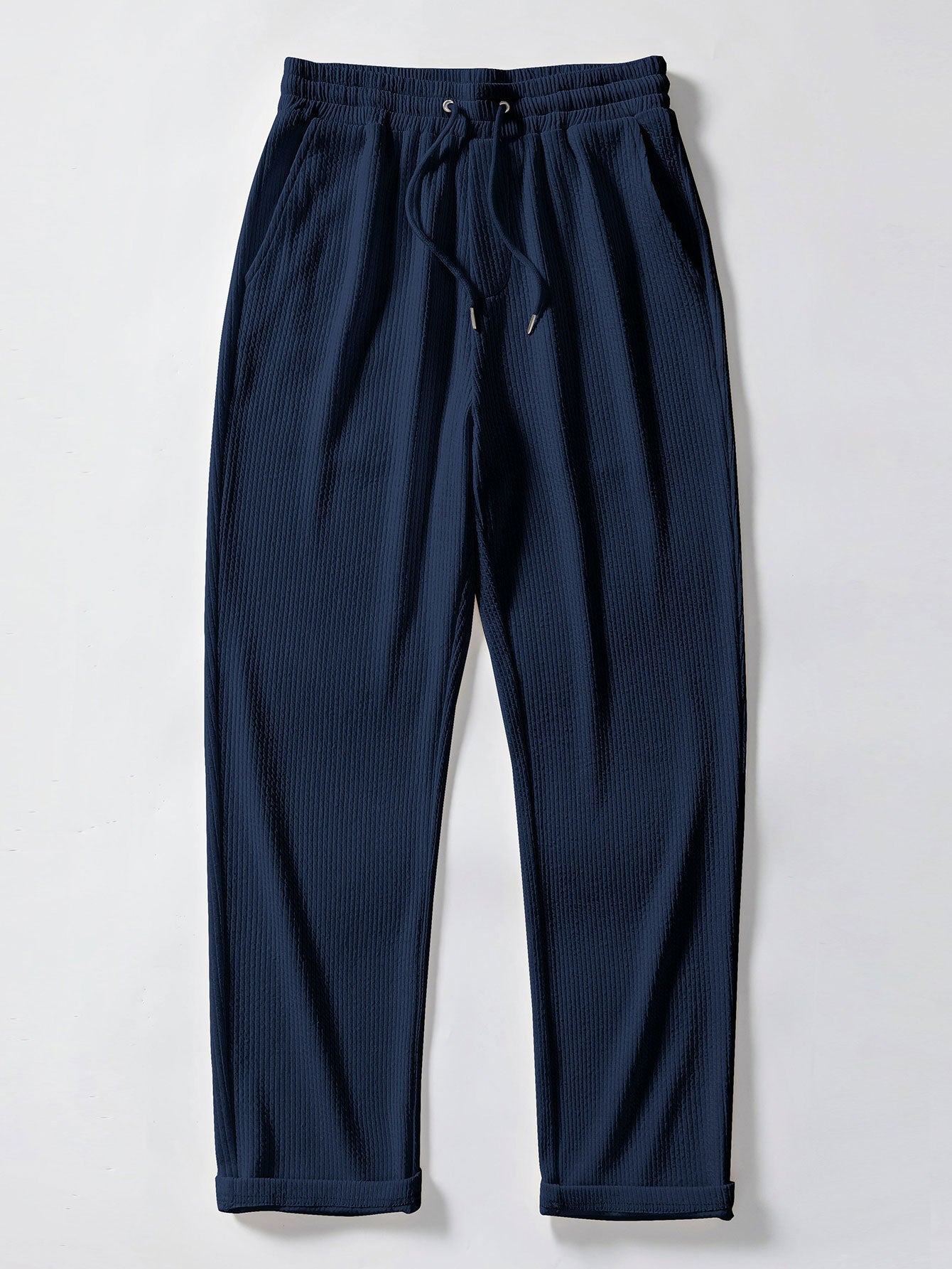 Ribbed Button-Up Shirt with Contrast and Straight-Leg Ribbed Pants