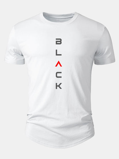Black Graphic Cotton T-Shirt with Arc Hem