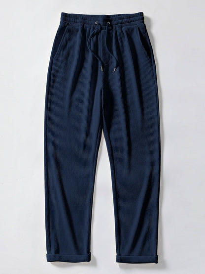 Ribbed Button-Up Shirt with Contrast Details & Straight-Leg Ribbed Trousers