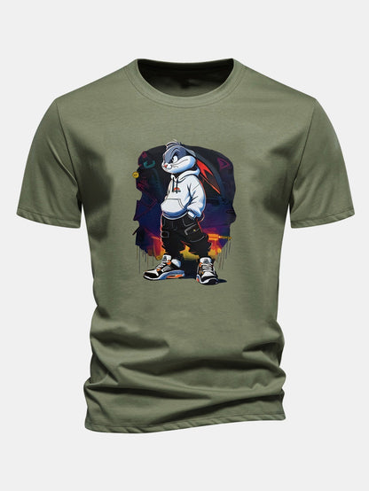 Classic Fit Cotton T-Shirt with Cartoon Rabbit Design