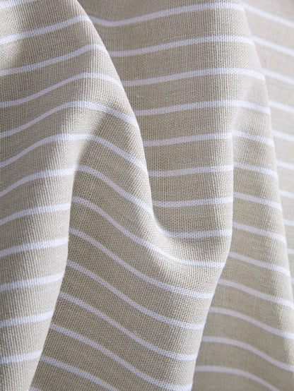 Linen-Rayon Blend Button-Up Shirt with Striped Straight-Leg Linen Pants