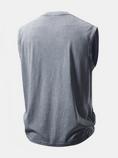 Distressed Washed Tank Top Featuring Pink Panther and V Sign Print