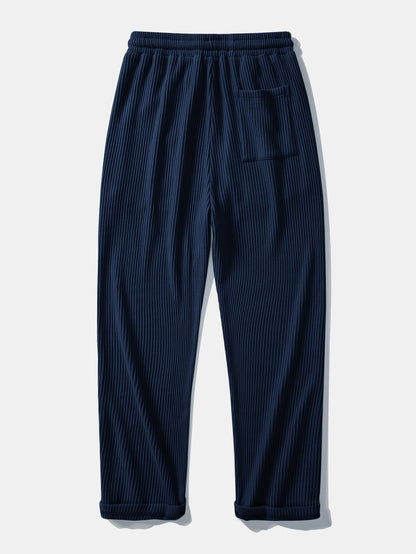 Textured Contrast Johnny Collar Knit Polo with Drawstring Waffle Knit Pants