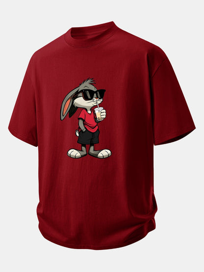 Comfortable Cartoon Rabbit Graphic Cotton Tee