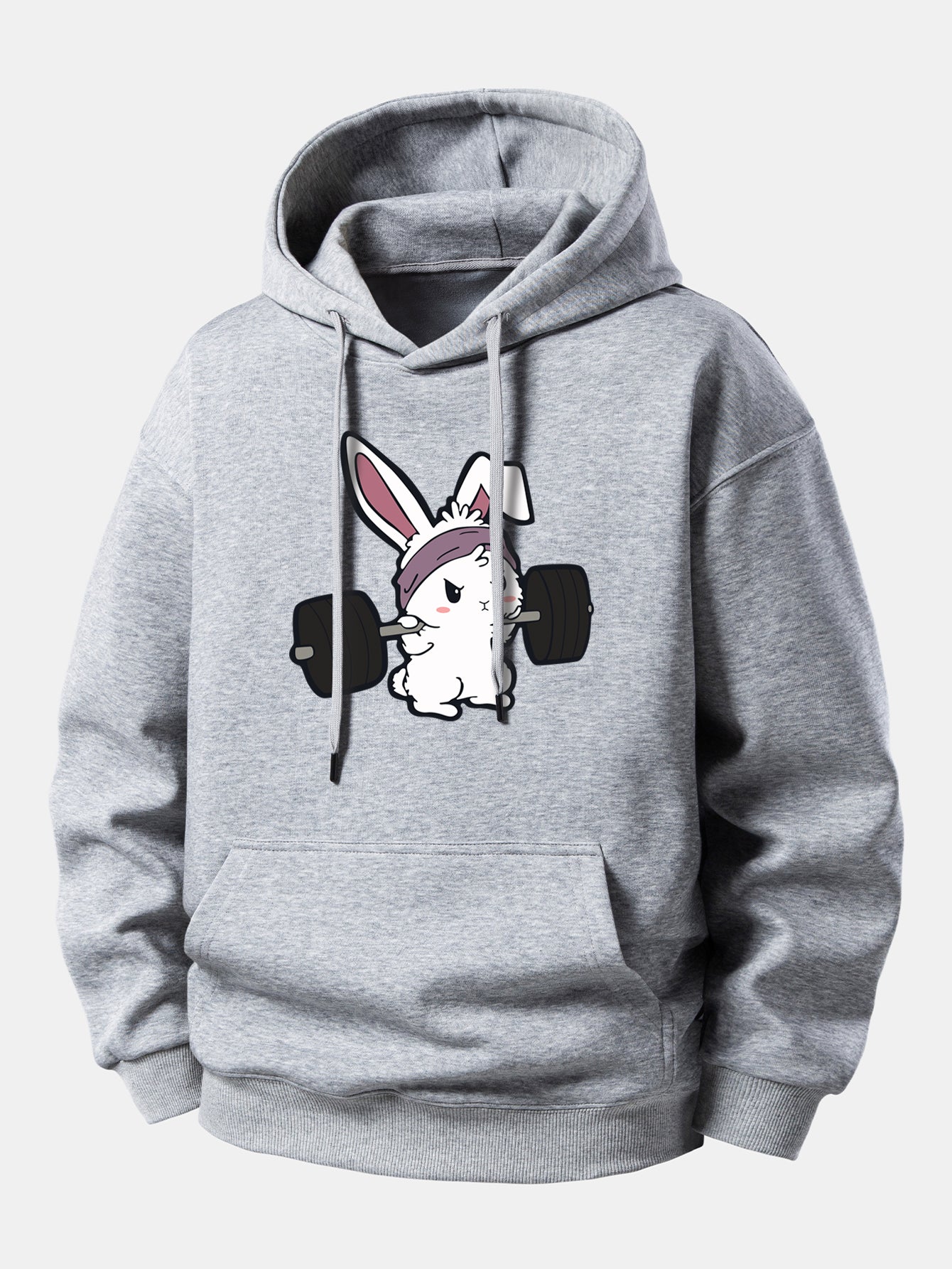 Relaxed Fit Hoodie with Fitness Rabbit Print