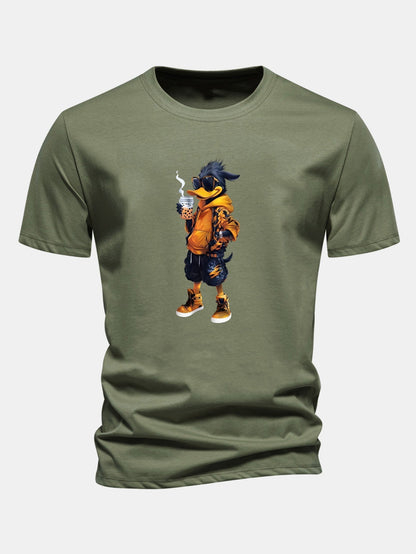 Classic Fit Cotton T-Shirt with Carton Duck Print