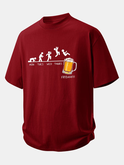 Comfort Fit Cotton T-Shirt with Beer Weekly Plan Print