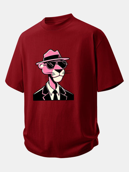 Comfortable Pink Panther Graphic Cotton T-Shirt for Gentlemen