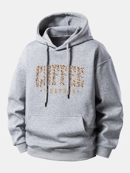 Relaxed Fit Hoodie with Leopard Coffee Weather Print