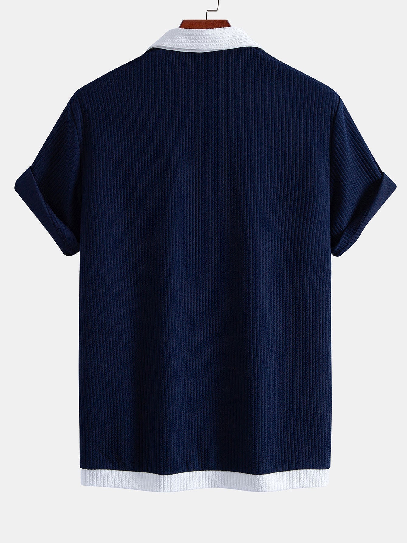 Two-Tone Ribbed Button-Up Shirt