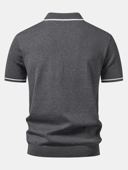 Johnny Collar Knit Polo with Contrast Stripe Trim and Pocket