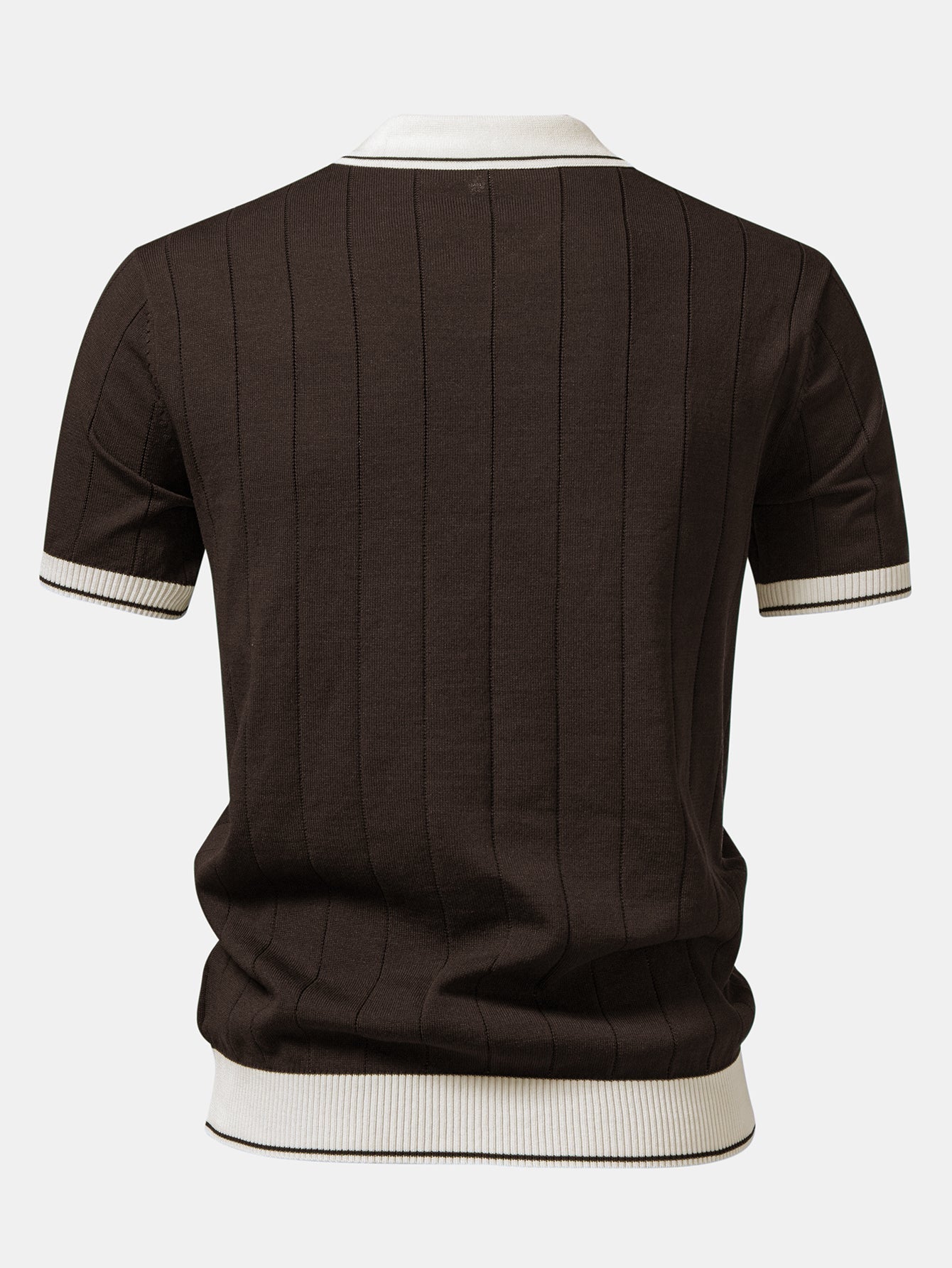 Ribbed Johnny Collar Knit Polo with Contrast Trim & Slim Fit Tapered Trousers