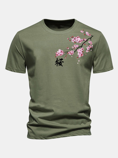 Classic Fit Cherry Blossom Print Cotton Tee