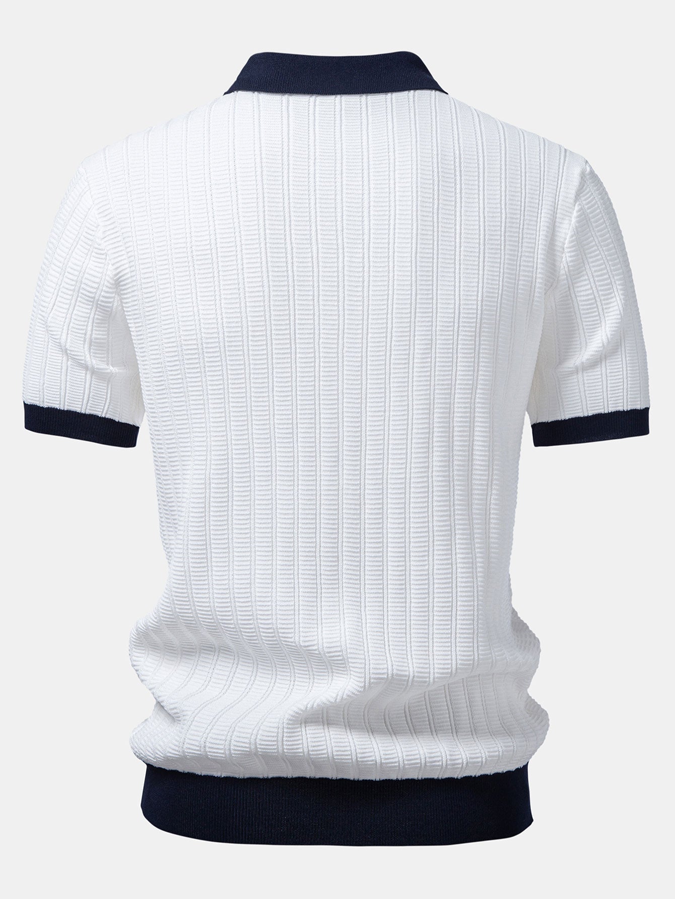 Textured Contrast Johnny Collar Knit Polo with Drawstring Waffle Knit Pants