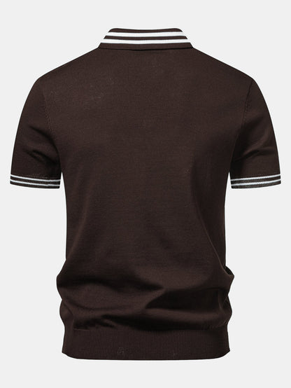 Twisted Jacquard Knit Polo with Contrast Trim & Slim Fit Tapered Trousers