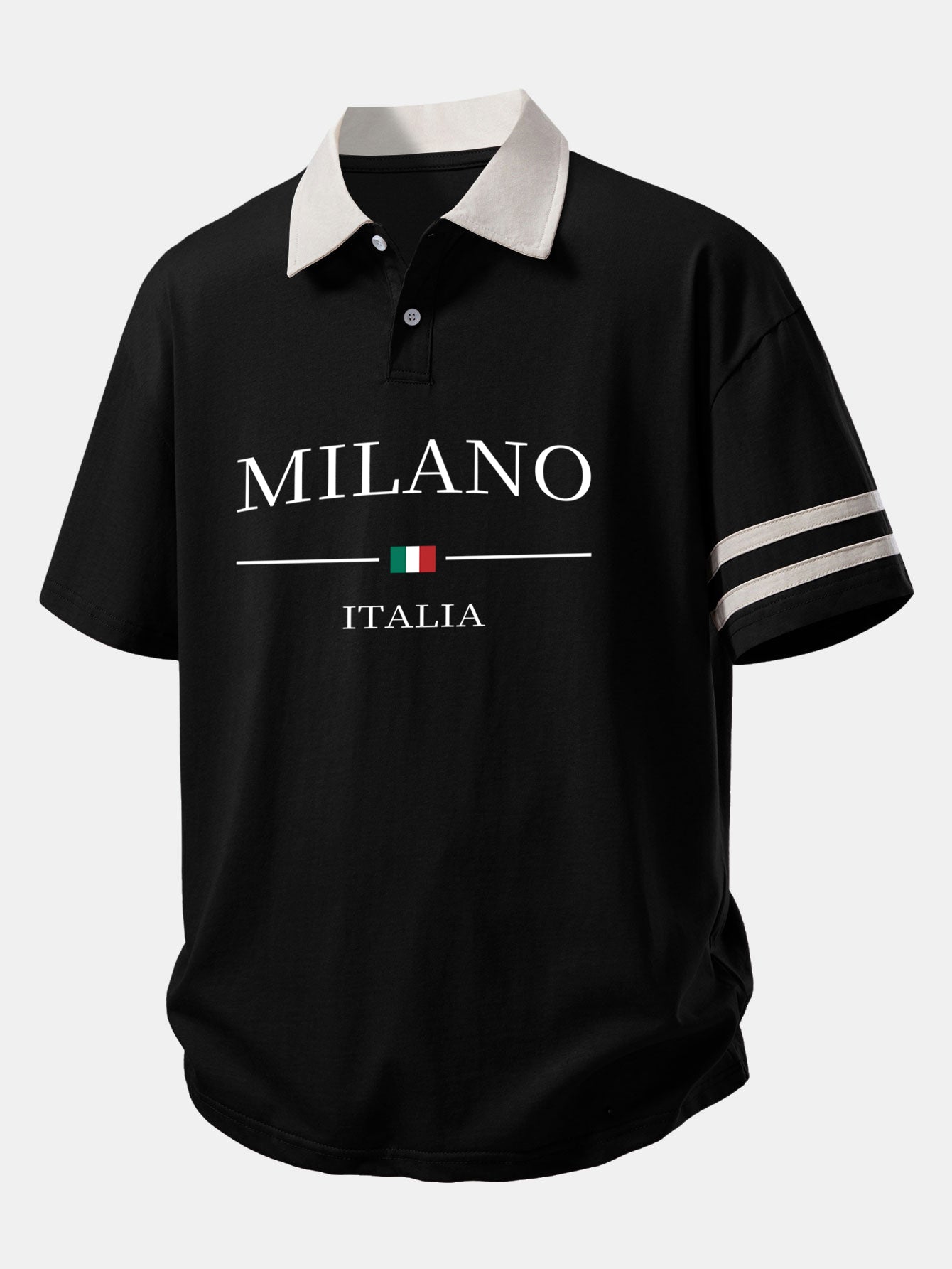 Relaxed Fit Milano Print Polo Shirt with Contrast Collar