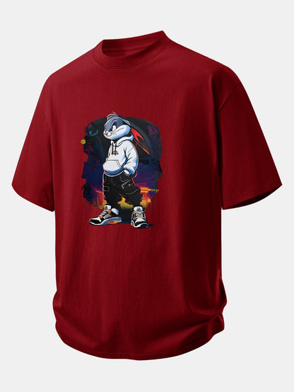Casual Cartoon Rabbit Graphic Cotton Tee
