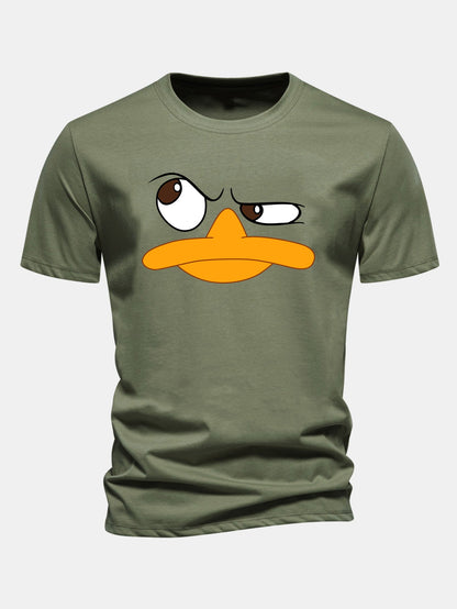 Classic Fit Cotton T-Shirt with Emoji Duck Print