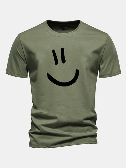 Classic Fit Cotton T-Shirt with Smiley Face Print