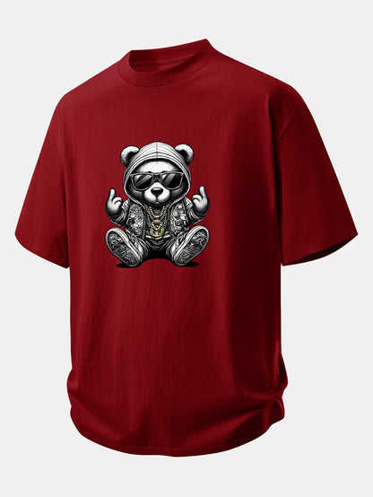 Comfortable Hip Hop Bear Graphic Cotton Tee