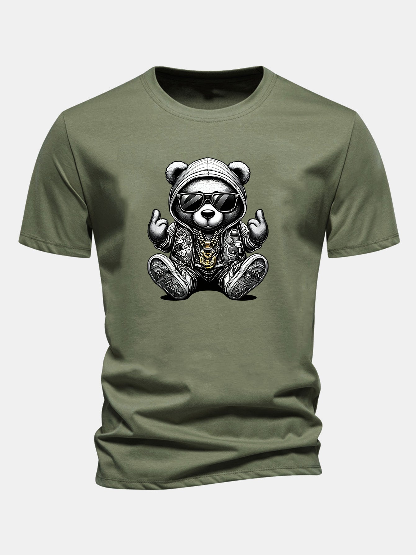 Classic Fit Cotton T-Shirt with Hip Hop Bear Graphic