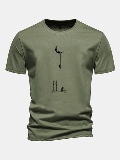Classic Fit Cotton T-Shirt with Lunar Astronaut Design