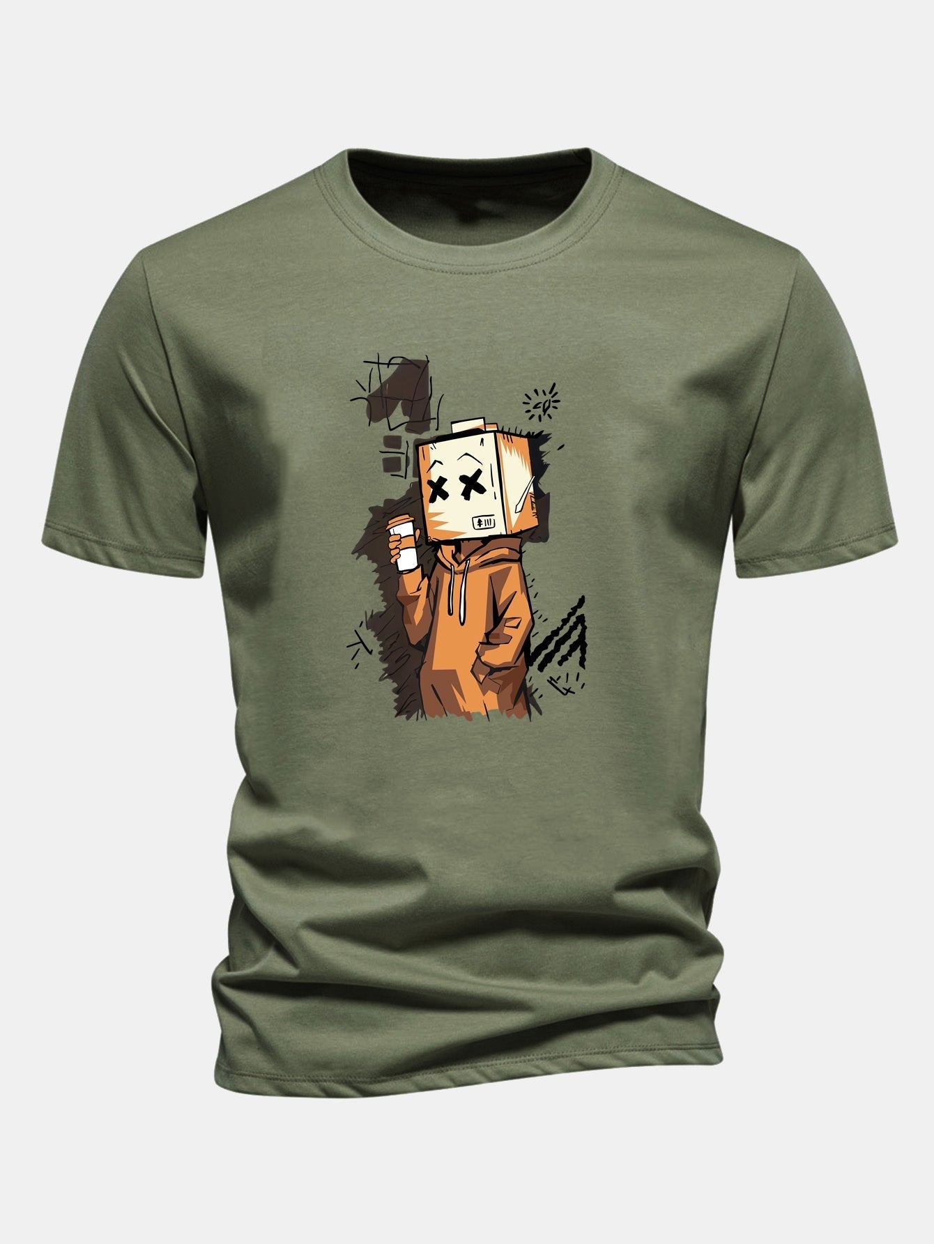 Classic Fit Cotton T-Shirt with Cartoon Box Head Design