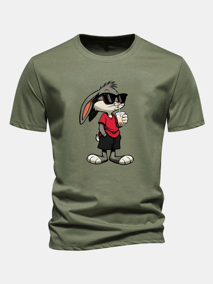 Classic Fit Cotton T-Shirt with Cartoon Rabbit Design