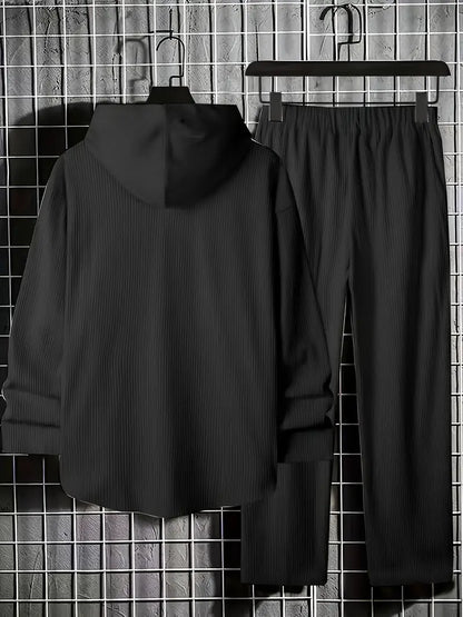 Men's Solid Corduroy Hoodie and Jogger Ensemble