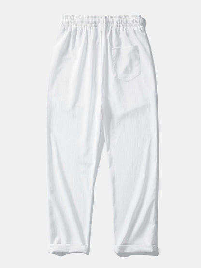 Geometric Jacquard Button-Up Shirt with Crinkle Textured Straight-Leg Pants