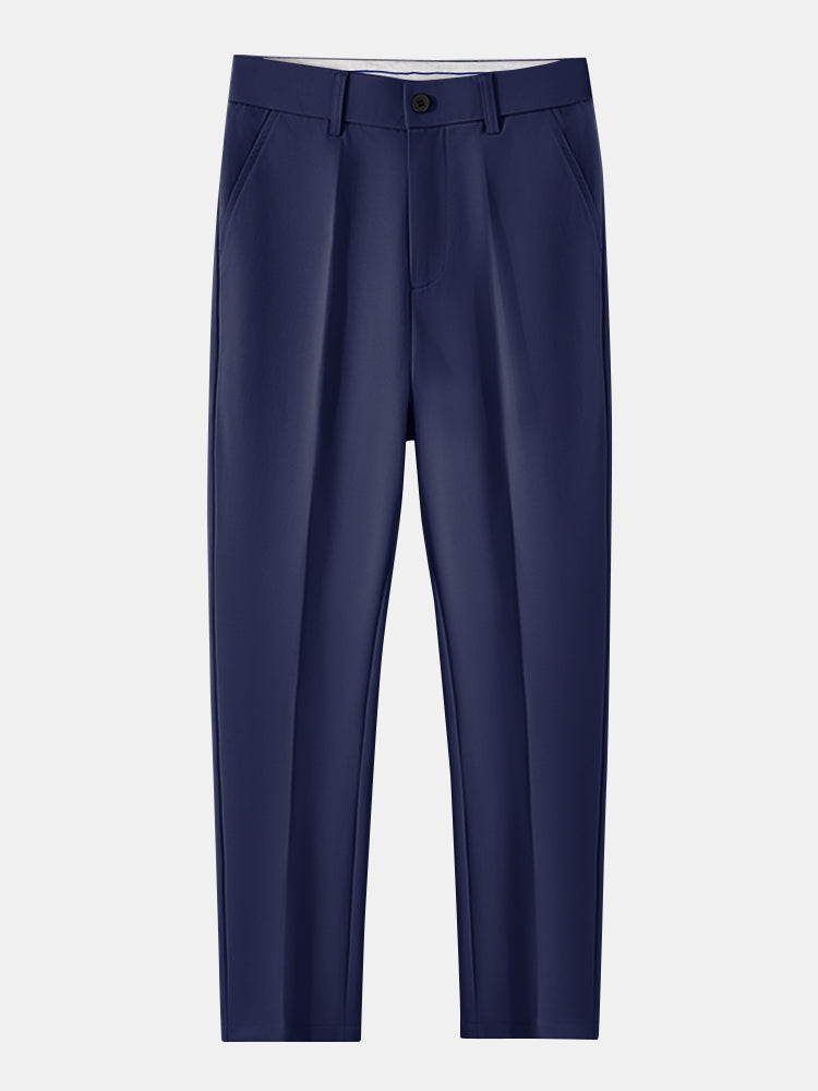 Ribbed Johnny Collar Knit Polo with Contrast Trim & Slim Fit Tapered Trousers