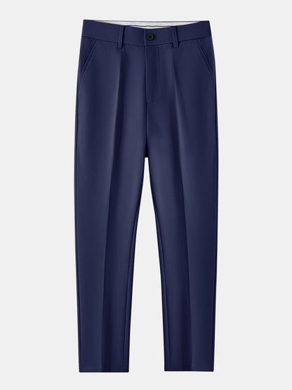 Ribbed Johnny Collar Knit Polo with Contrast Trim & Slim Fit Tapered Trousers
