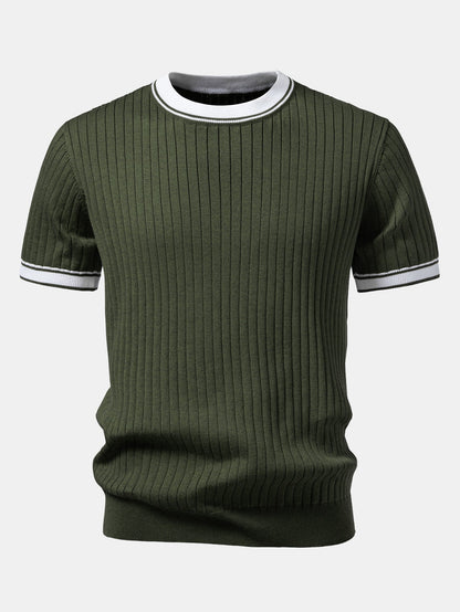 Color-Blocked Crew Neck Knit Tee
