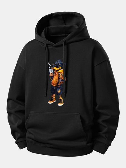 Relaxed Fit Hoodie with Cartoon Duck Design